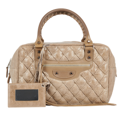 Quilted City Bag, Leather, Beige, 213048, M, 2*